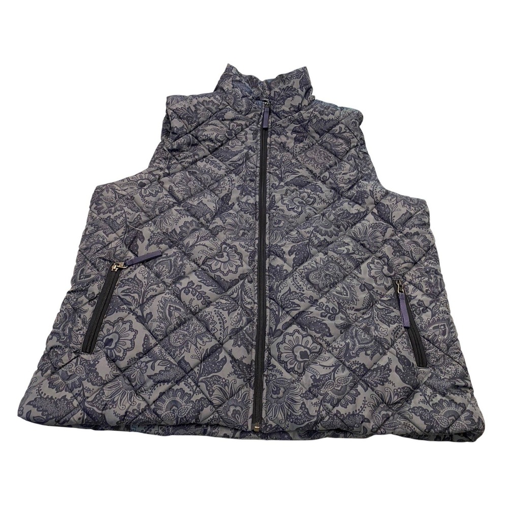 ⁠Vera Bradley Quilted Puffer Vest Womens 3XL Gray Paisley Full Zip Pockets Warm